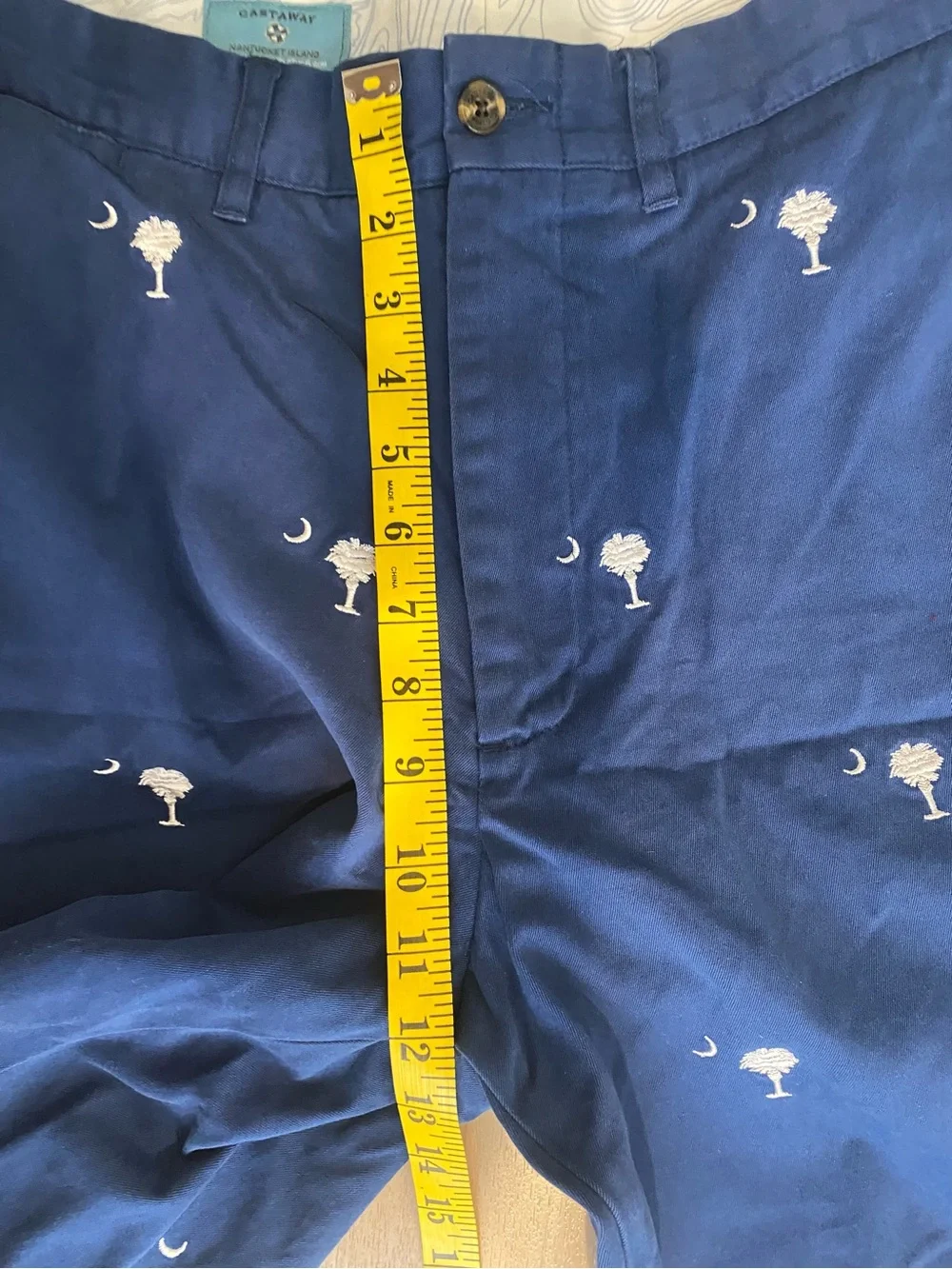Castaway Nantucket Cisco Men's Flat Front Palm Embroidered Navy Shorts 36